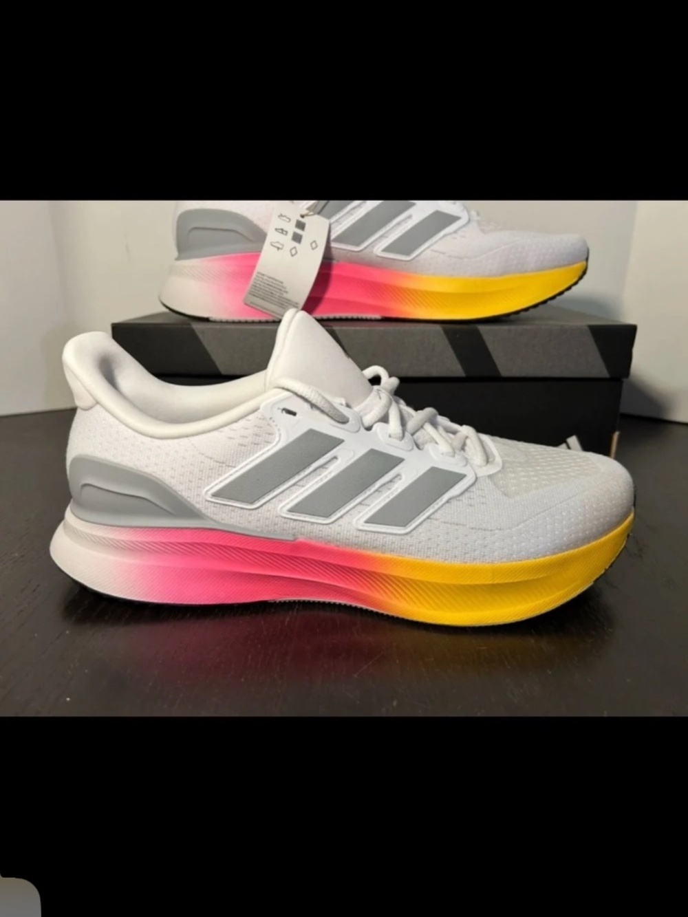 Adidas UltraRun 5 Running Shoes Sneakers White/Grey/Pink/Yellow Mens 11/Woman 12